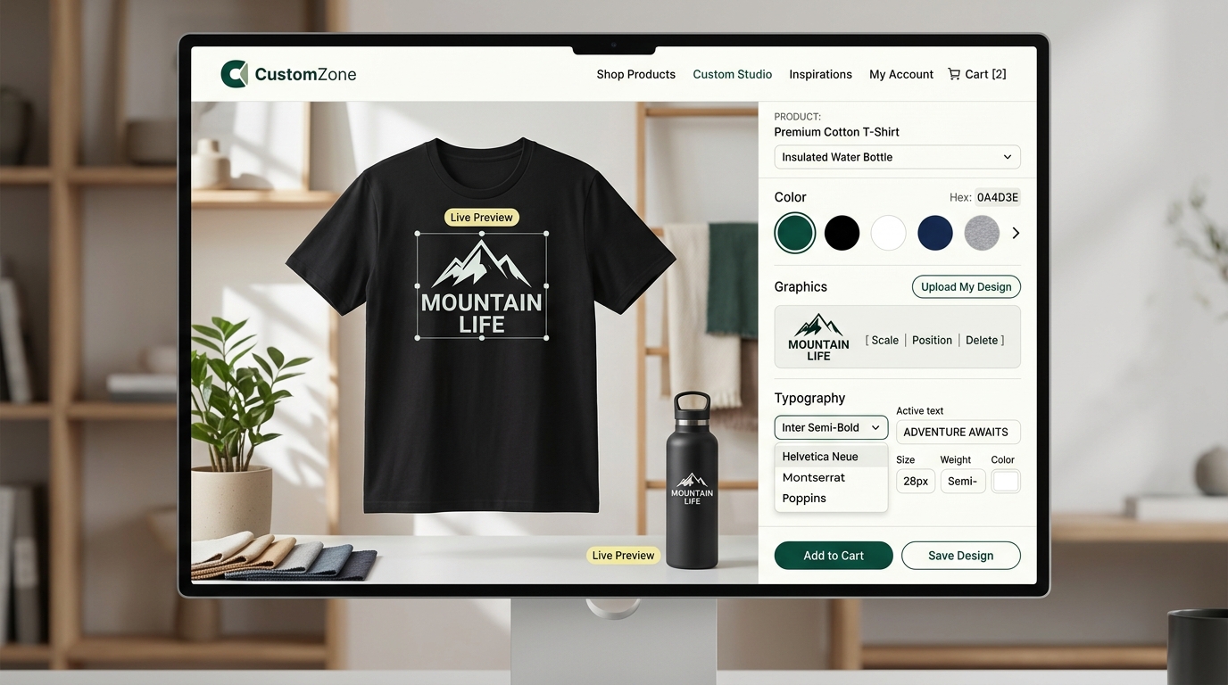 CustomZone Customization Studio UI Mockup